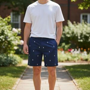 Polo Ralph Lauren Navy Blue Stretch Classic Fit Shorts All-Over Pony Size 38